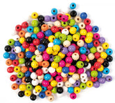 Set 200 margele din lemn colorate rotunde 10 mm diametru